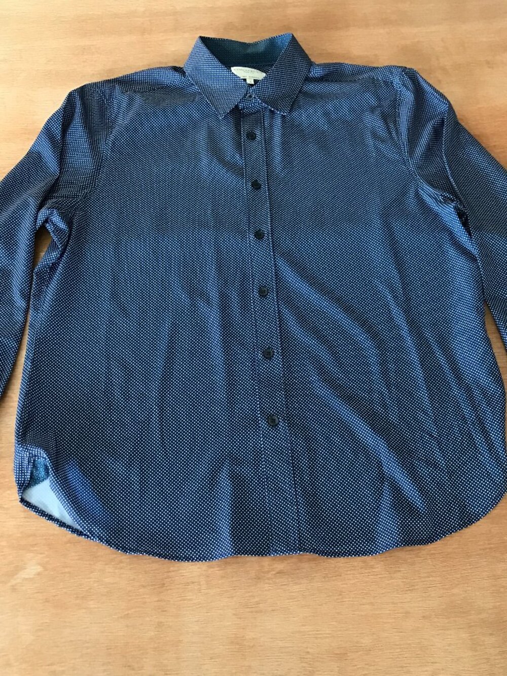Construct Slim Shirt Men L Blue Polka Dot 4 Way Stretch Button Up Long Sleeve